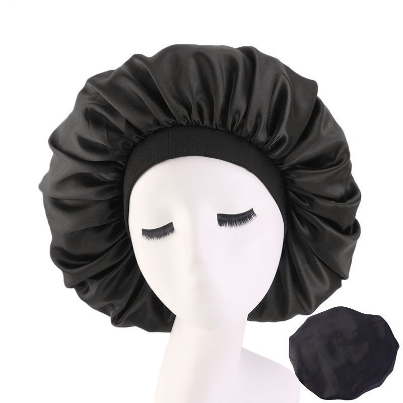 Large Print Satin Silky Bonnet Sleep Cap Width Elastic Band  Head Wrap Lady Hair Accessories