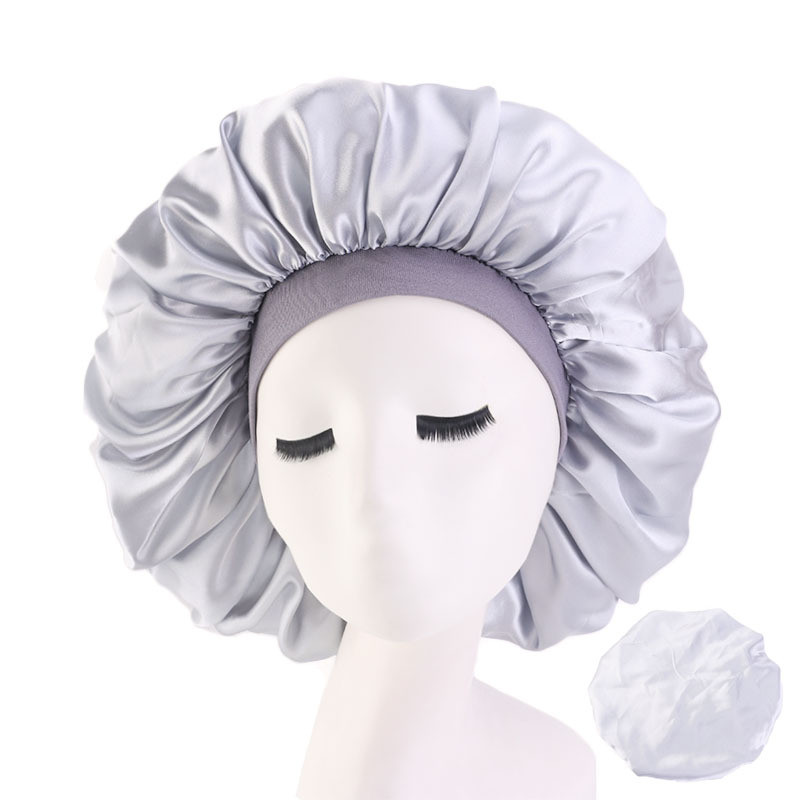 Large Print Satin Silky Bonnet Sleep Cap Width Elastic Band  Head Wrap Lady Hair Accessories