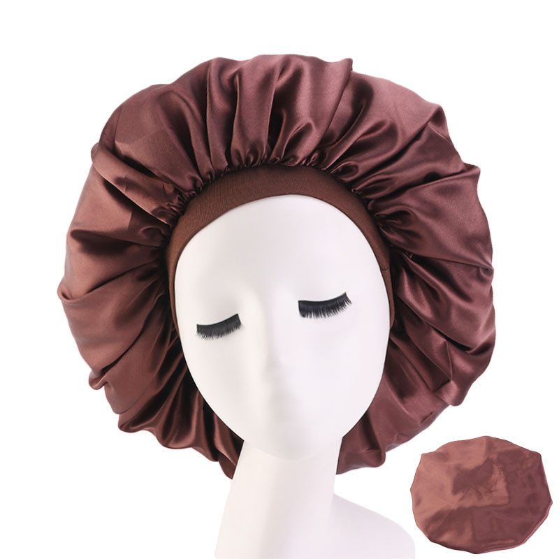 Large Print Satin Silky Bonnet Sleep Cap Width Elastic Band  Head Wrap Lady Hair Accessories