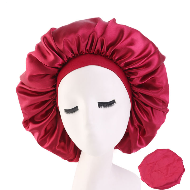 Large Print Satin Silky Bonnet Sleep Cap Width Elastic Band  Head Wrap Lady Hair Accessories