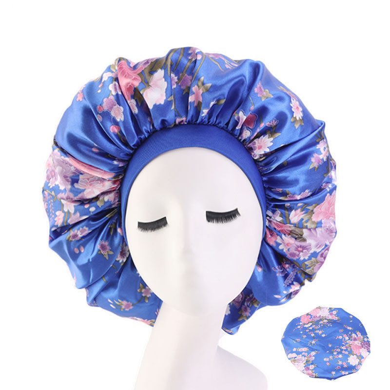Large Print Satin Silky Bonnet Sleep Cap Width Elastic Band  Head Wrap Lady Hair Accessories
