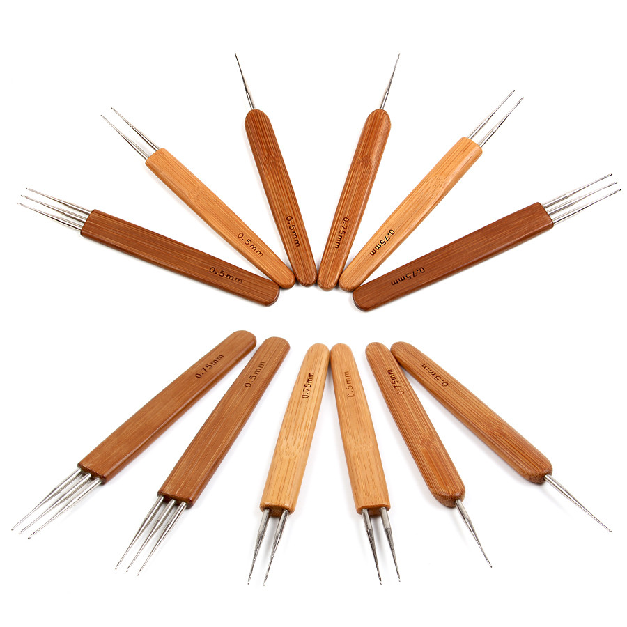 Crochet Hook For Dreadlocks Wig Needle 1/2/3 Hook Needle Hair Extension Tool Braider  Bamboo Needle
