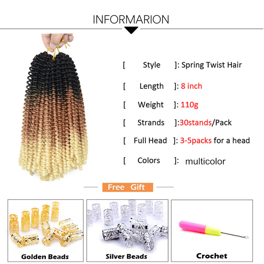 Crochet Passion Fluffy Ombre Color Spring Twist Kanekalon Pre Stretched Braiding Hair Extensions
