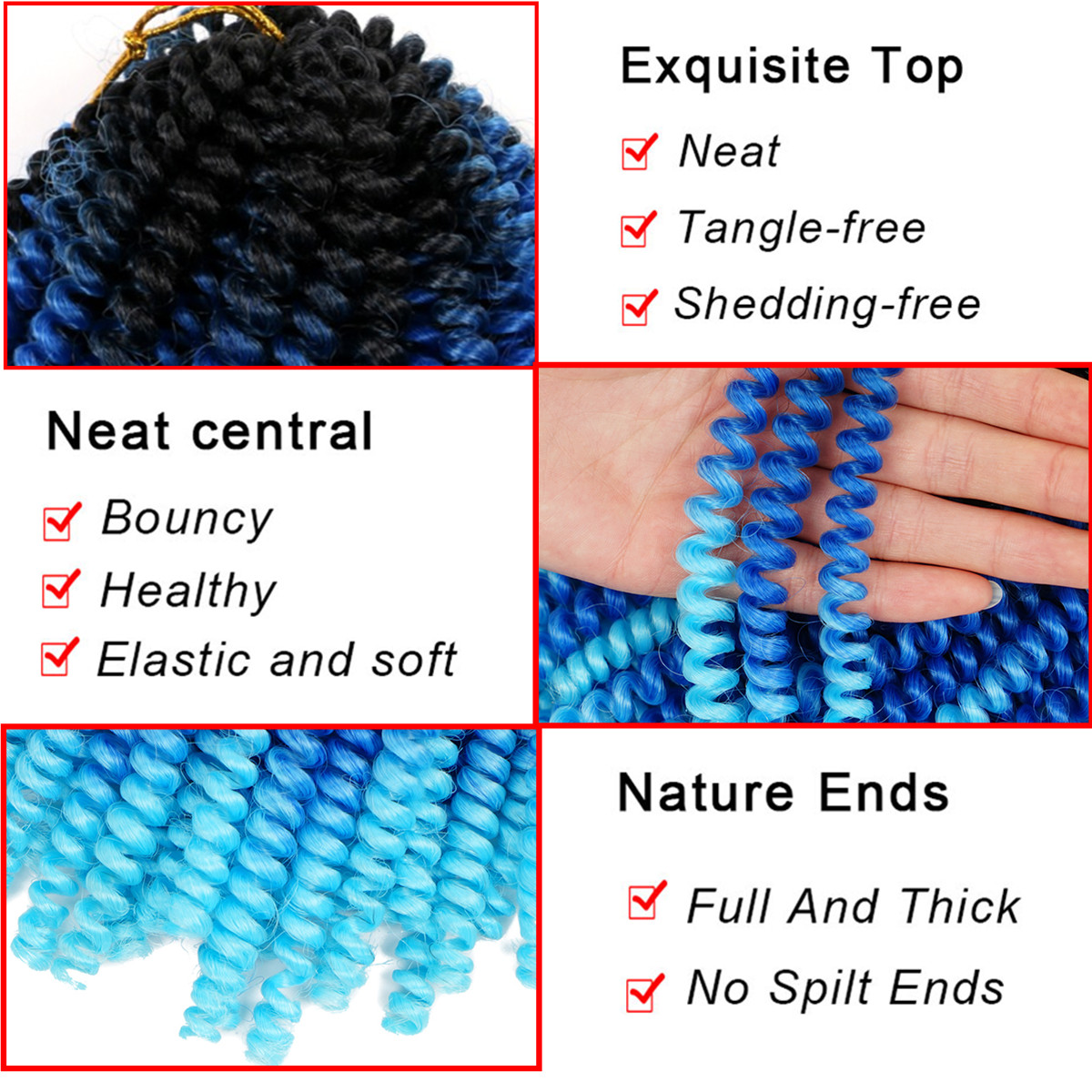 Crochet Passion Fluffy Ombre Color Spring Twist Kanekalon Pre Stretched Braiding Hair Extensions