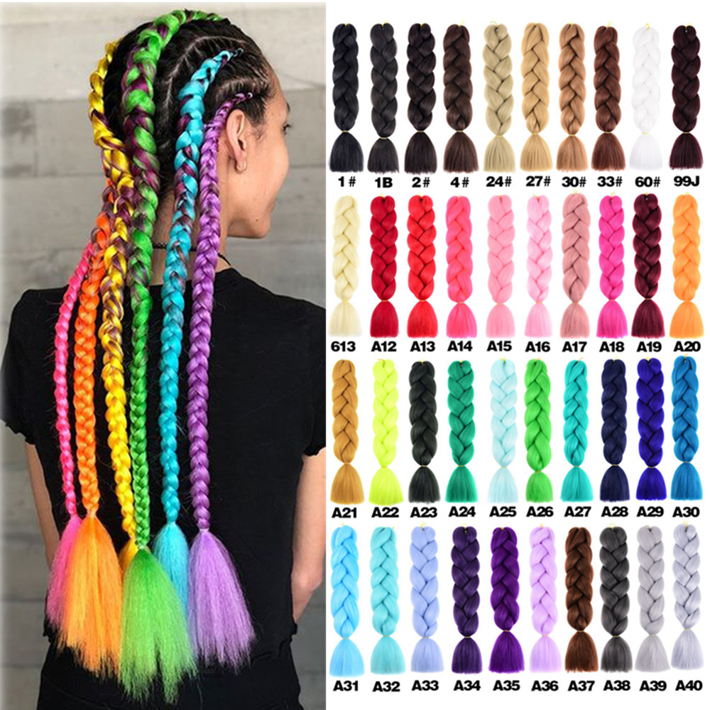 Black Red Silver  Colored Jumbo Braids Hair Extension Heat Resistant Fiber Synthetic Braiding Hair