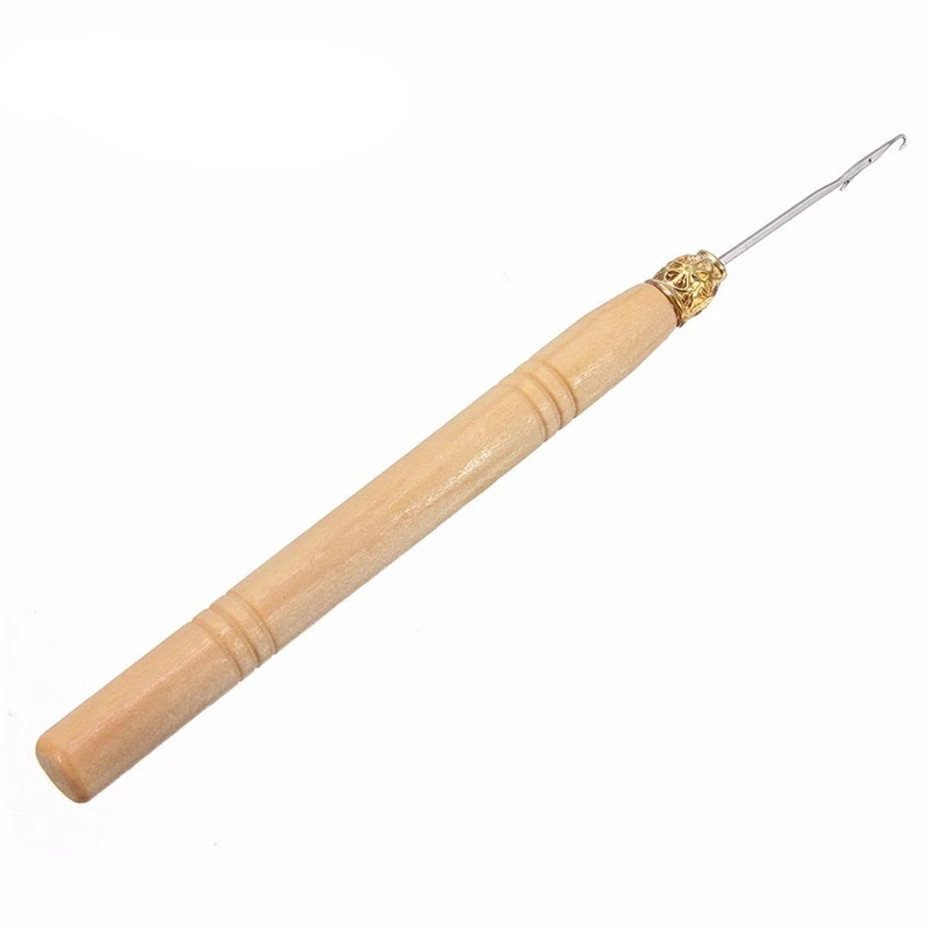 2 Pcs Wooden Handle  Needle Lace Wig Making Knitting Micro Ring Loop Hair Weaving Crochet Hook Tools