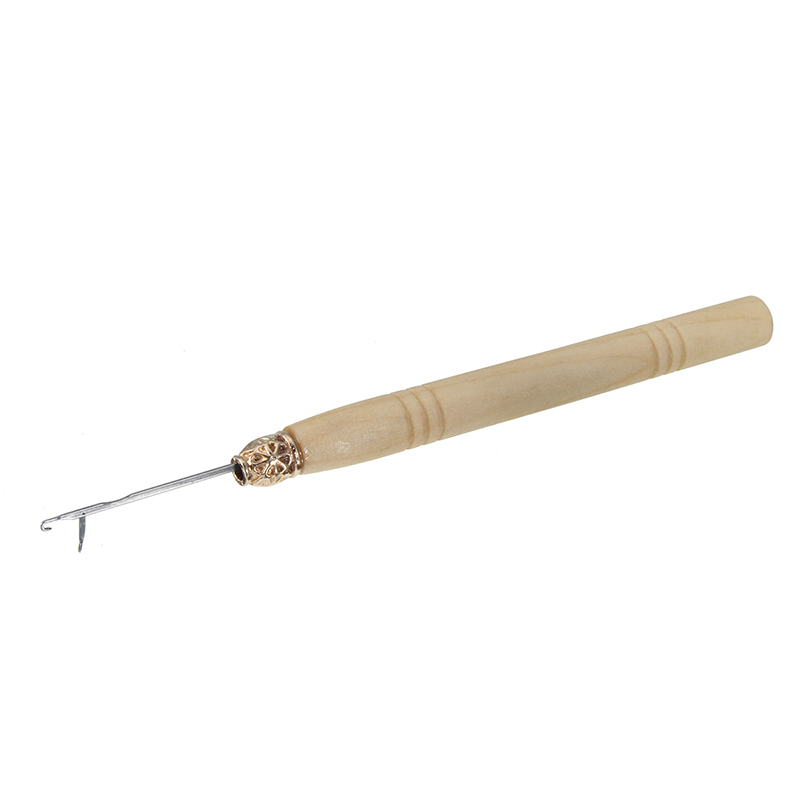 2 Pcs Wooden Handle  Needle Lace Wig Making Knitting Micro Ring Loop Hair Weaving Crochet Hook Tools