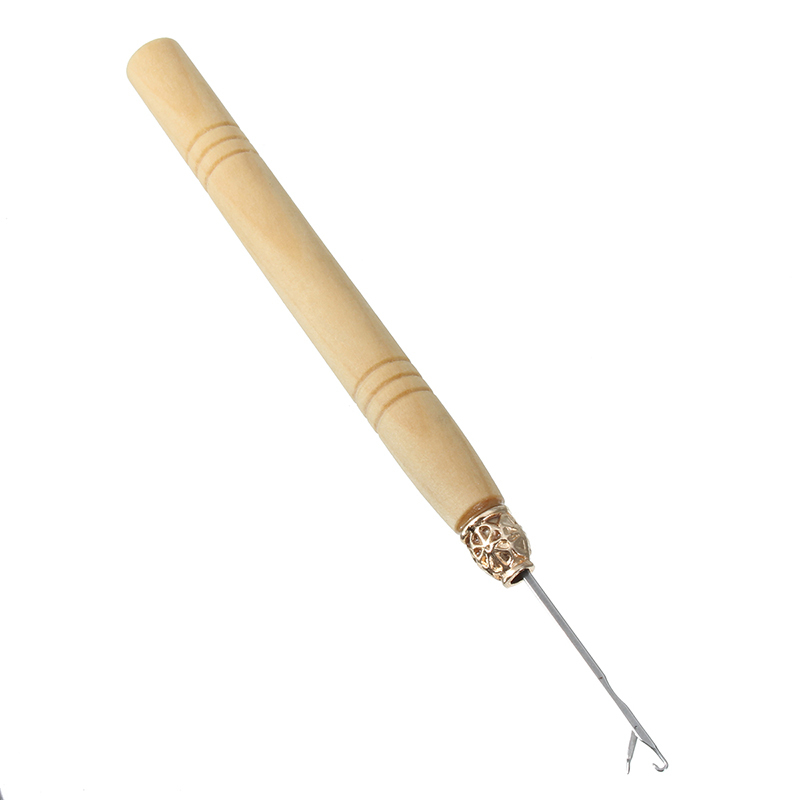 2 Pcs Wooden Handle  Needle Lace Wig Making Knitting Micro Ring Loop Hair Weaving Crochet Hook Tools