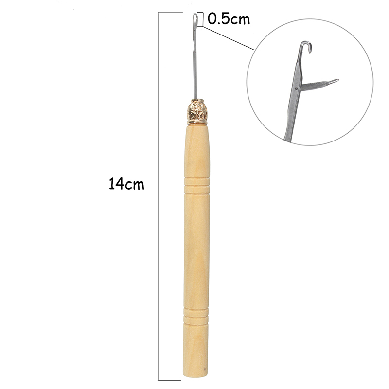 2 Pcs Wooden Handle  Needle Lace Wig Making Knitting Micro Ring Loop Hair Weaving Crochet Hook Tools