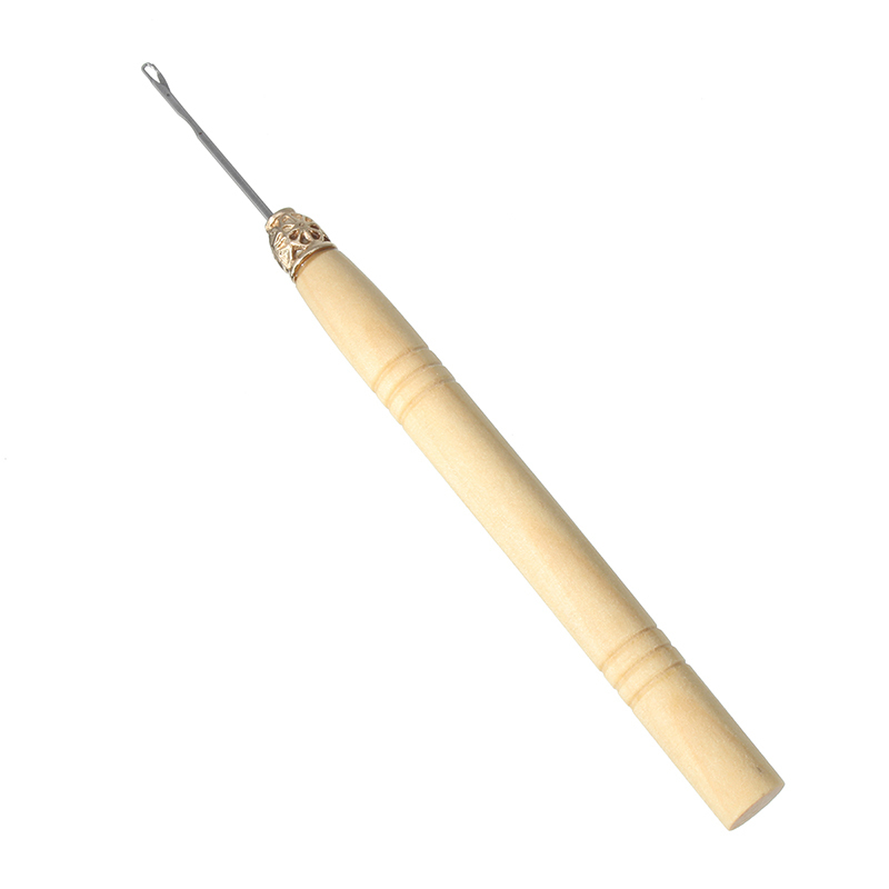 2 Pcs Wooden Handle  Needle Lace Wig Making Knitting Micro Ring Loop Hair Weaving Crochet Hook Tools