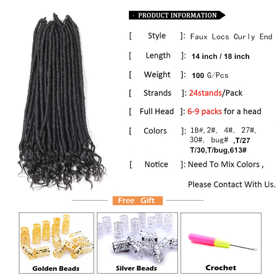 Faux Locs Crochet Braids Soft Natural Synthetic Hair Extension 24Stands/Pack Goddess Faux Locks Hair