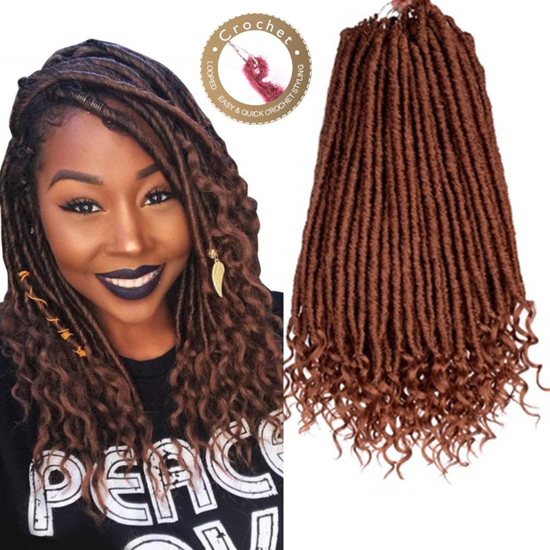 Faux Locs Crochet Braids Soft Natural Synthetic Hair Extension 24Stands/Pack Goddess Faux Locks Hair
