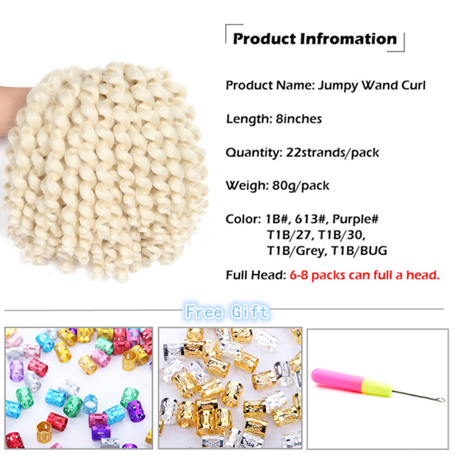 Jumpy Wand Curl  8&quot; 22 strands Jamaican Bounce Synthetic Braiding Hair Extension Crochet Braid Hair