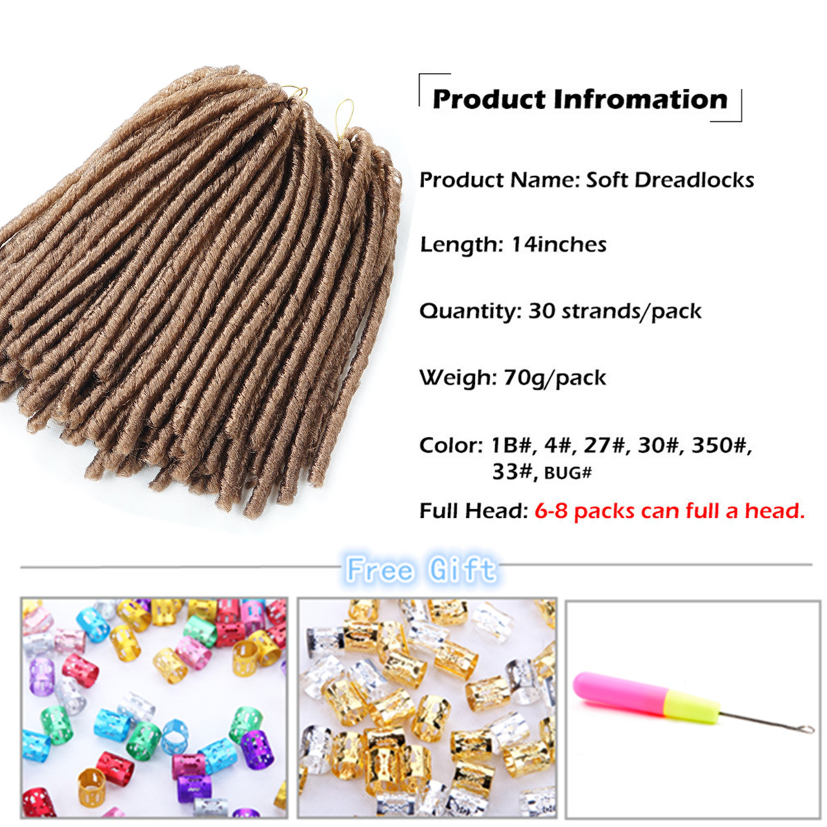 Soft Dreadlocks Crochet Braids 14 inches Synthetic Braiding Hair 30 Roots Crochet Hair Extensions