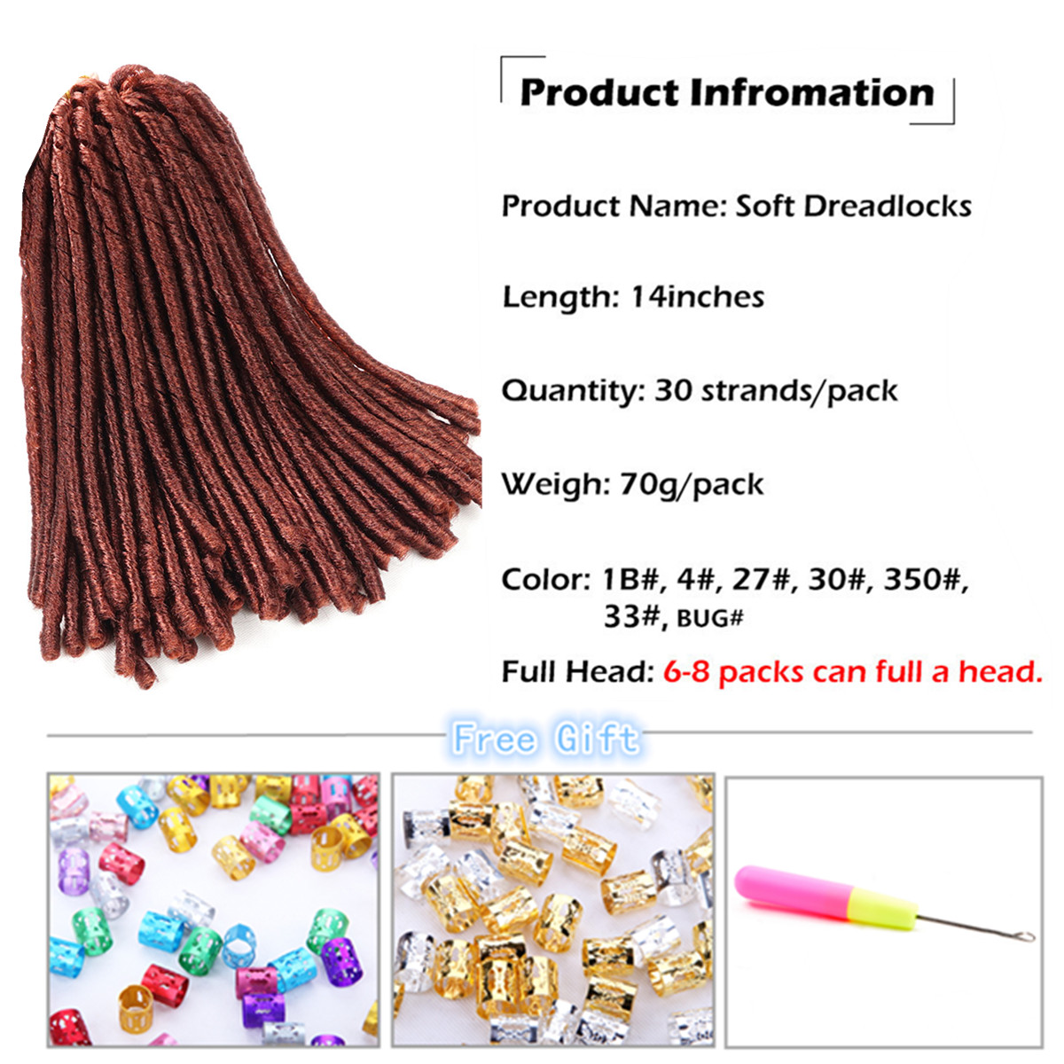 Soft Dreadlocks Crochet Braids 14 inches Synthetic Braiding Hair 30 Roots Crochet Hair Extensions