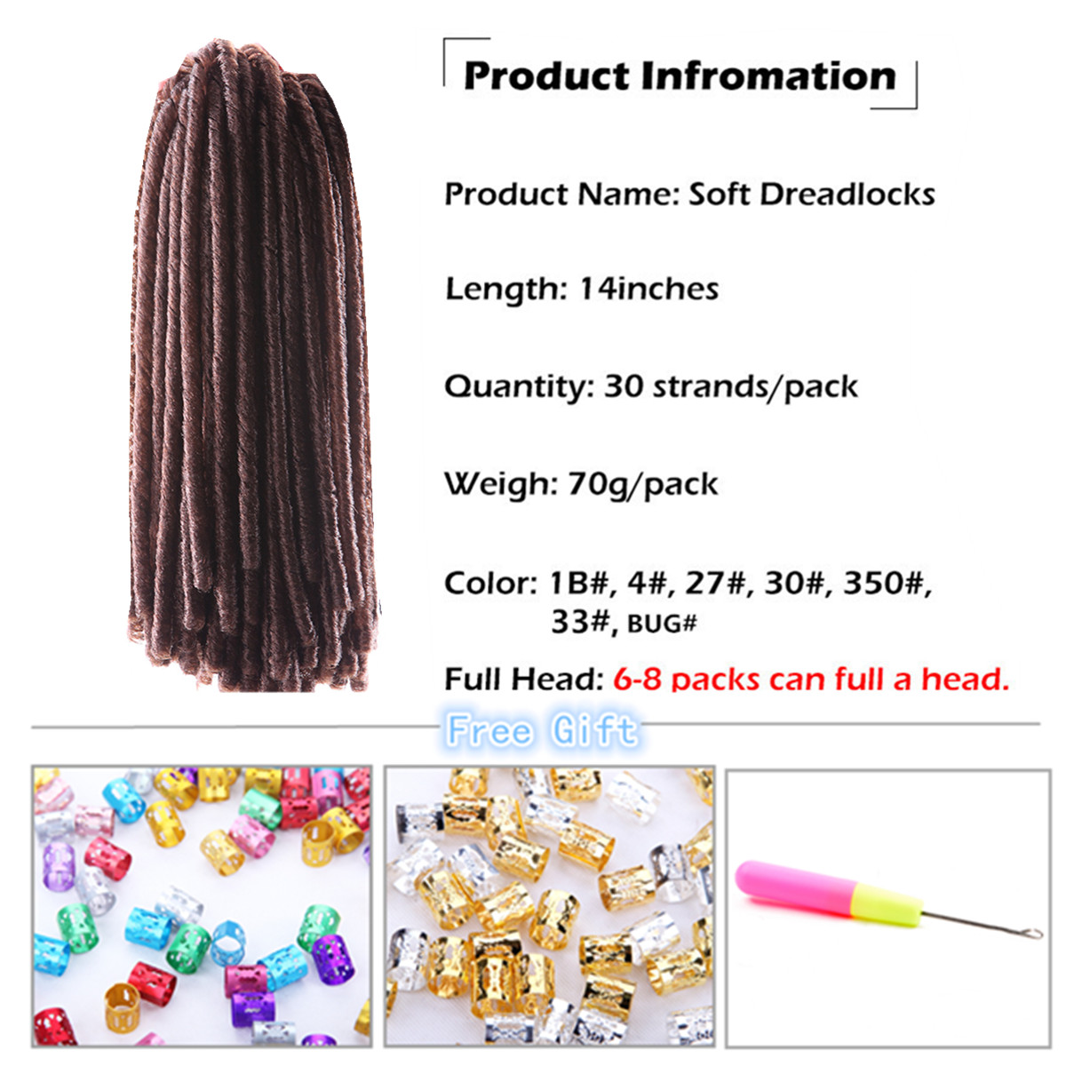 Soft Dreadlocks Crochet Braids 14 inches Synthetic Braiding Hair 30 Roots Crochet Hair Extensions