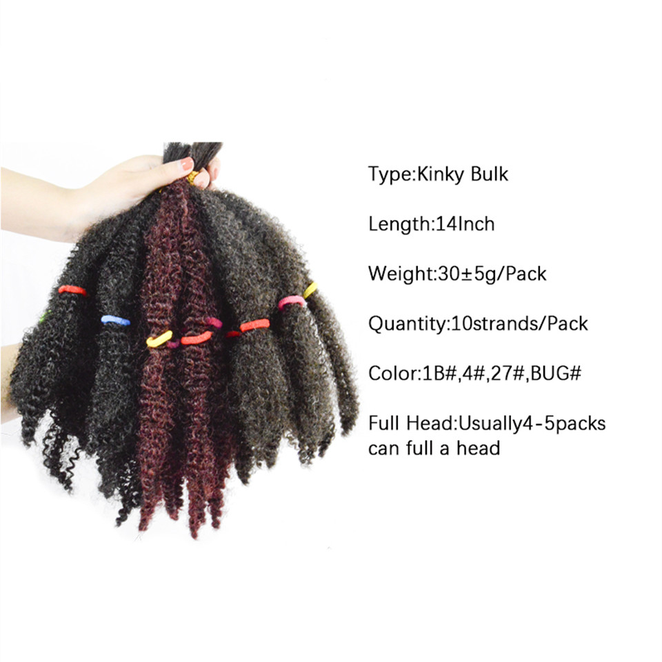 Afro Kinky Bulk Crochet Braids Extension Hair Pure Black Brown Heat Resistant Synthetic Kinky Twist