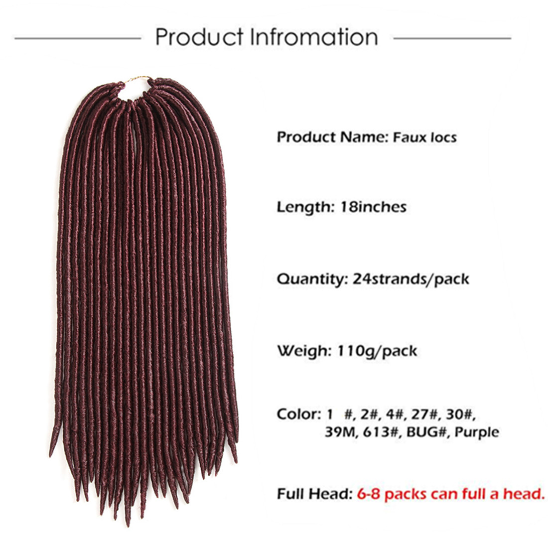 Faux Locs Crochet Hair Braiding Hair Extensions Soft Dreadlocks Crotchet Braids Synthetic Hair