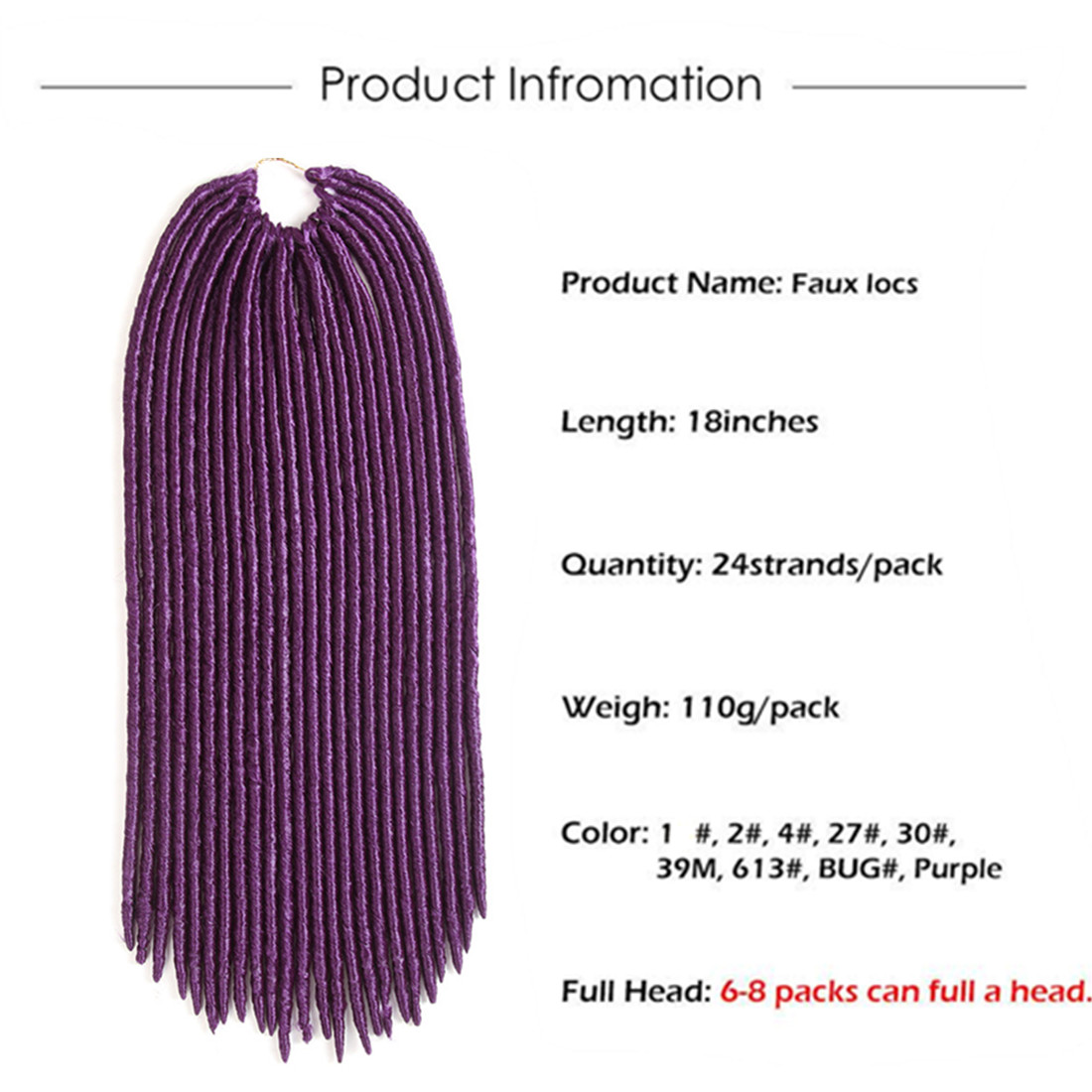 Faux Locs Crochet Hair Braiding Hair Extensions Soft Dreadlocks Crotchet Braids Synthetic Hair