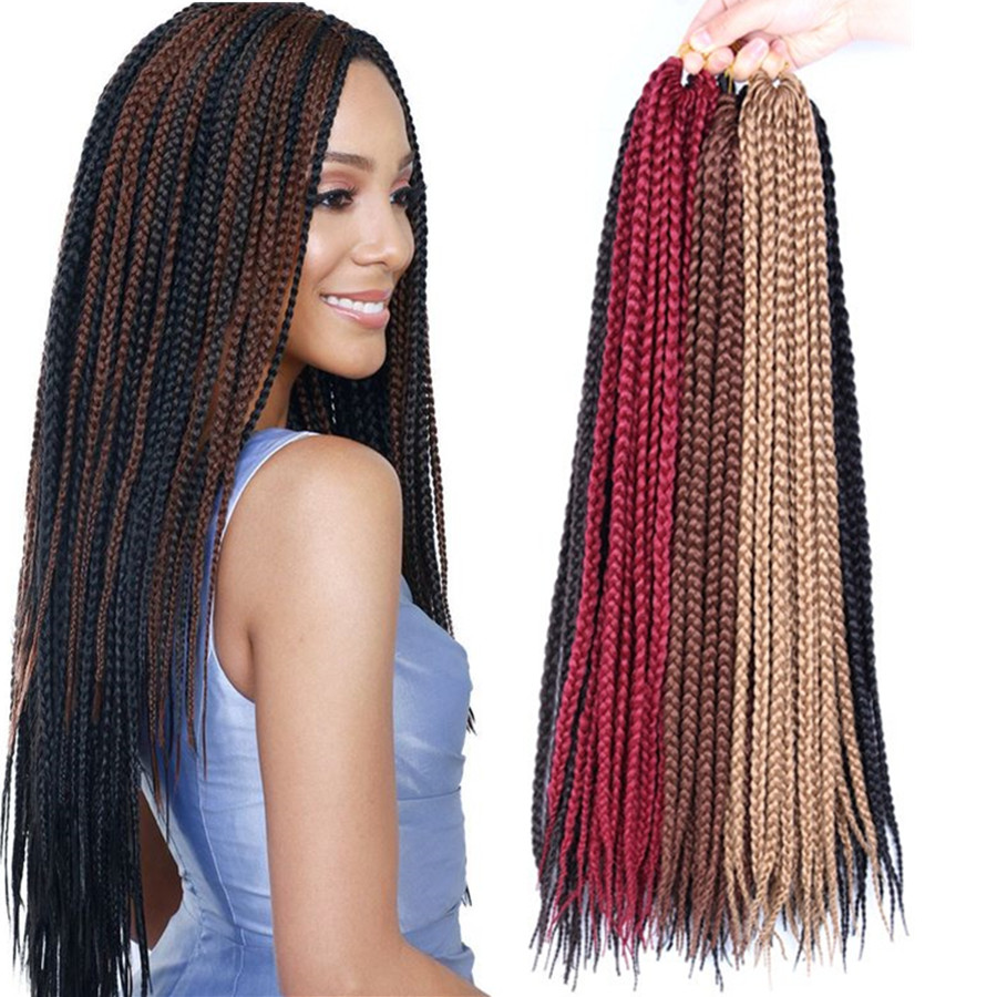 Crochet Box Braids Synthetic Hair 12 Roots Pure Colors Crochet Braiding Hair Extensions