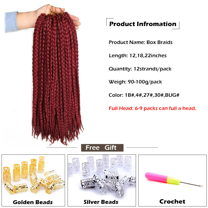 Crochet Box Braids Synthetic Hair 12 Roots Pure Colors Crochet Braiding Hair Extensions