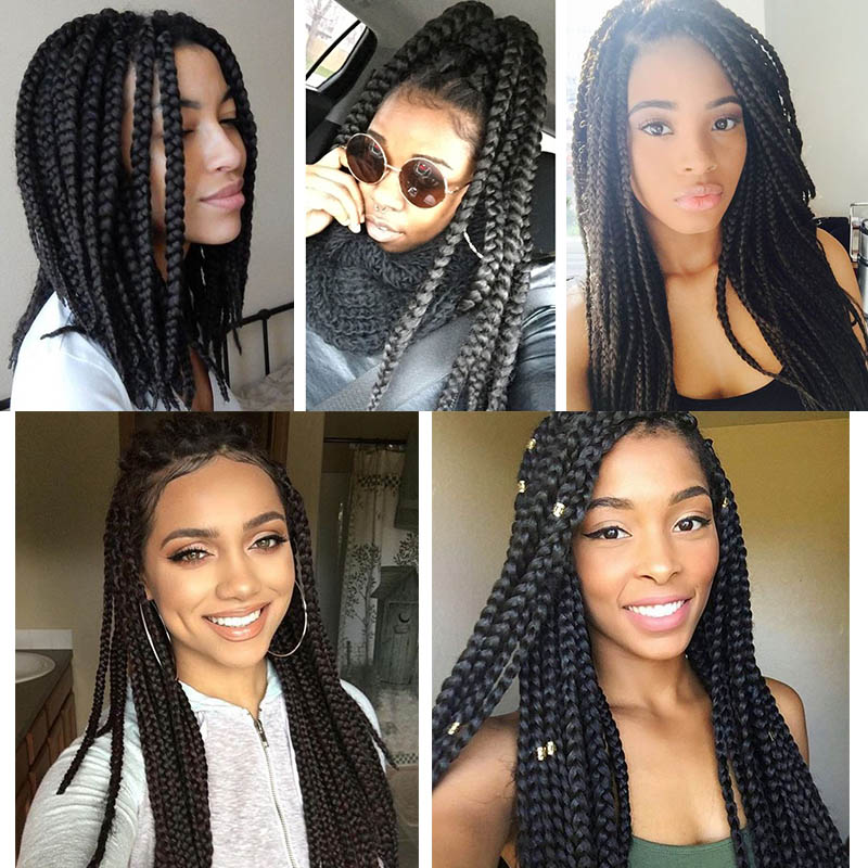 Crochet Box Braids Synthetic Hair 12 Roots Pure Colors Crochet Braiding Hair Extensions