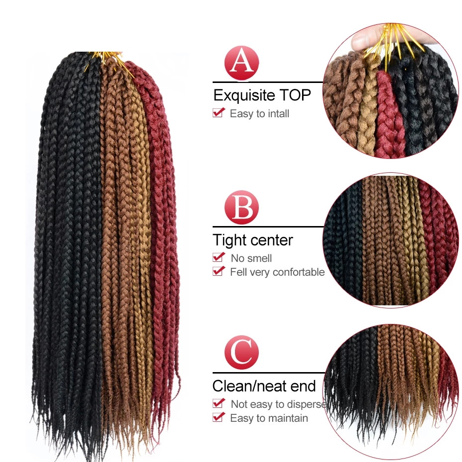 Crochet Box Braids Synthetic Hair 12 Roots Pure Colors Crochet Braiding Hair Extensions