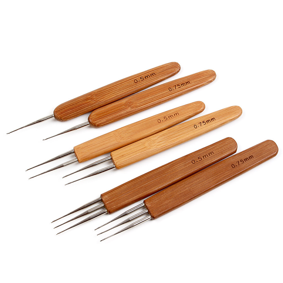 Crochet Needle Hooks For Dreadlock Braiding Hair Making Bamboo Handle With Stainless Steel One Head