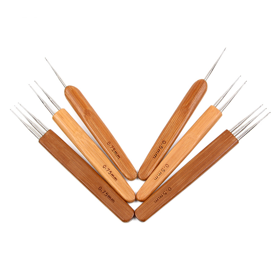 Crochet Needle Hooks For Dreadlock Braiding Hair Making Bamboo Handle With Stainless Steel One Head