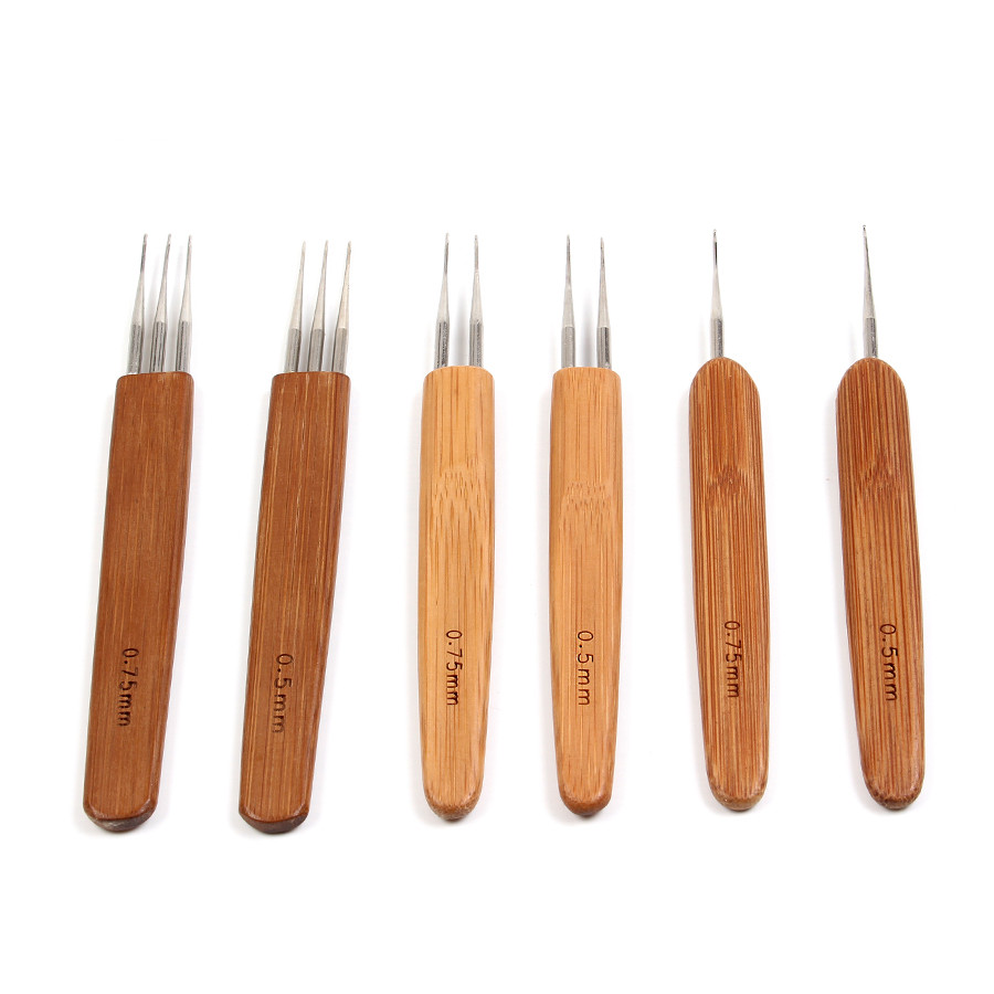 1/2/3 Hook Dreadlock Wood Handle Crochet Needle Hook For Dreadlocks Braids Hair Making Needle Tools