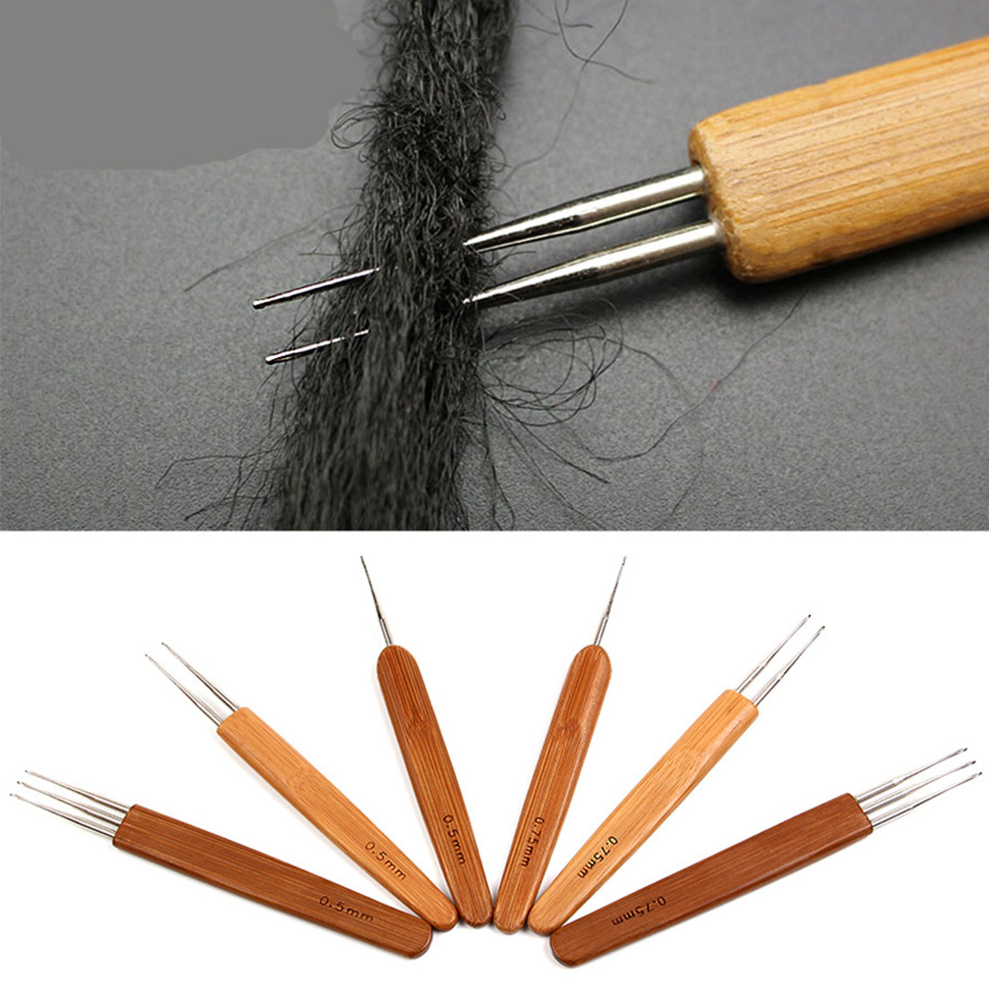 1/2/3 Hook Dreadlock Wood Handle Crochet Needle Hook For Dreadlocks Braids Hair Making Needle Tools