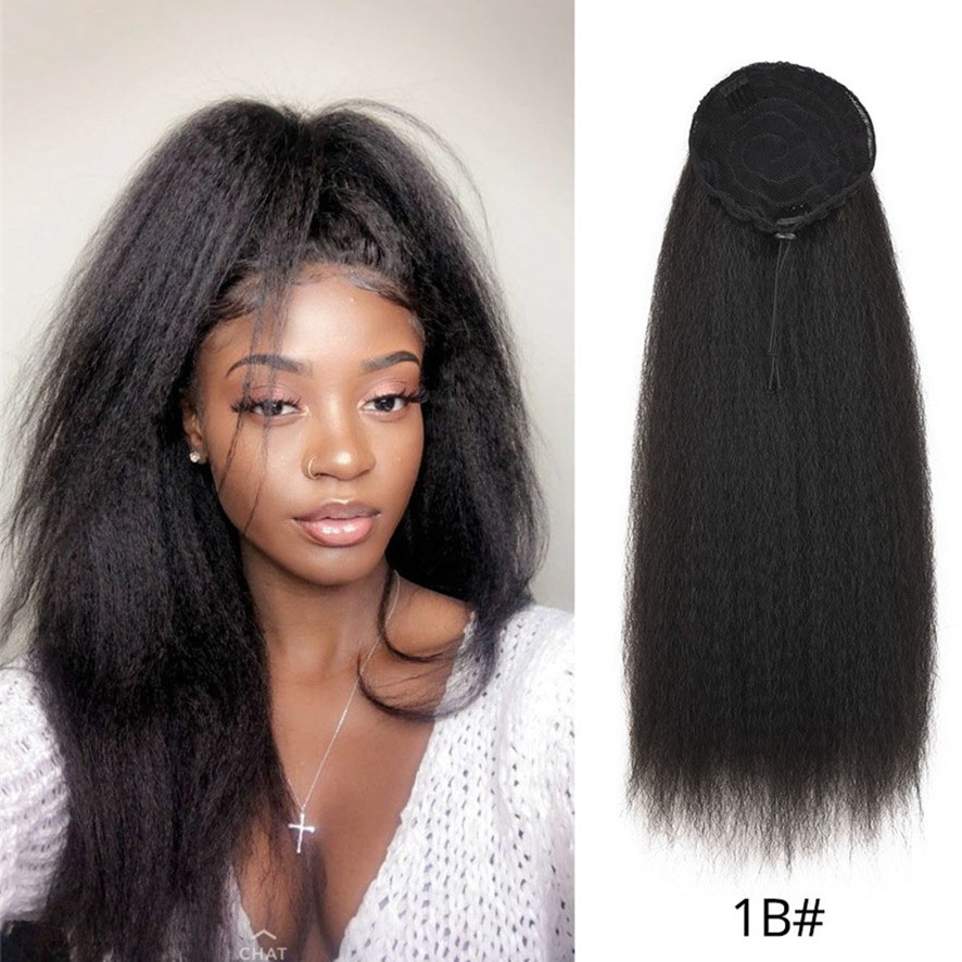 Adjustable Strap Kinky Curly Yaki Ponytail Hairpiece Comb Synthetic Pony Tail False  Hair Extension