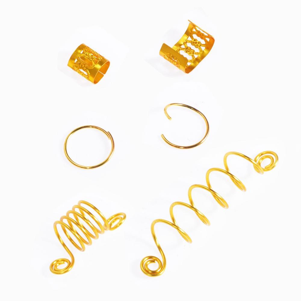 90PCS Golden Metal Hair Rings Beads Cuffs Tubes Charms Dreadlock Dread Hair Braids Accessories