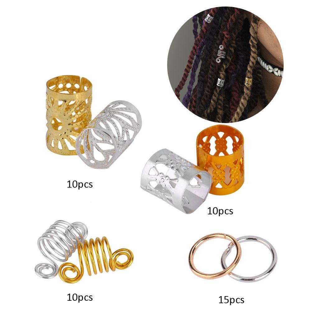 90PCS Golden Metal Hair Rings Beads Cuffs Tubes Charms Dreadlock Dread Hair Braids Accessories
