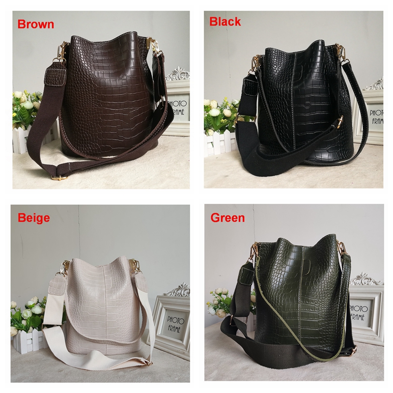 New crocodile pattern one-shoulder bucket bag large-capacity all-match messenger bag woman bag