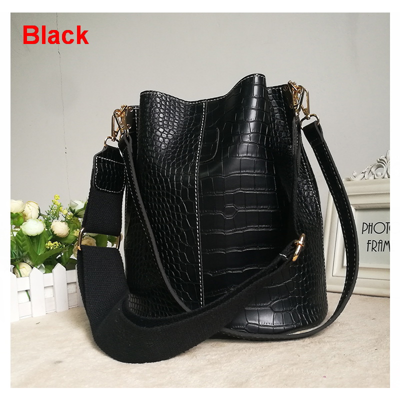 New crocodile pattern one-shoulder bucket bag large-capacity all-match messenger bag woman bag