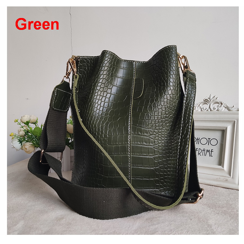 New crocodile pattern one-shoulder bucket bag large-capacity all-match messenger bag woman bag
