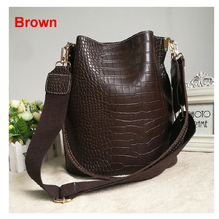 New crocodile pattern one-shoulder bucket bag large-capacity all-match messenger bag woman bag