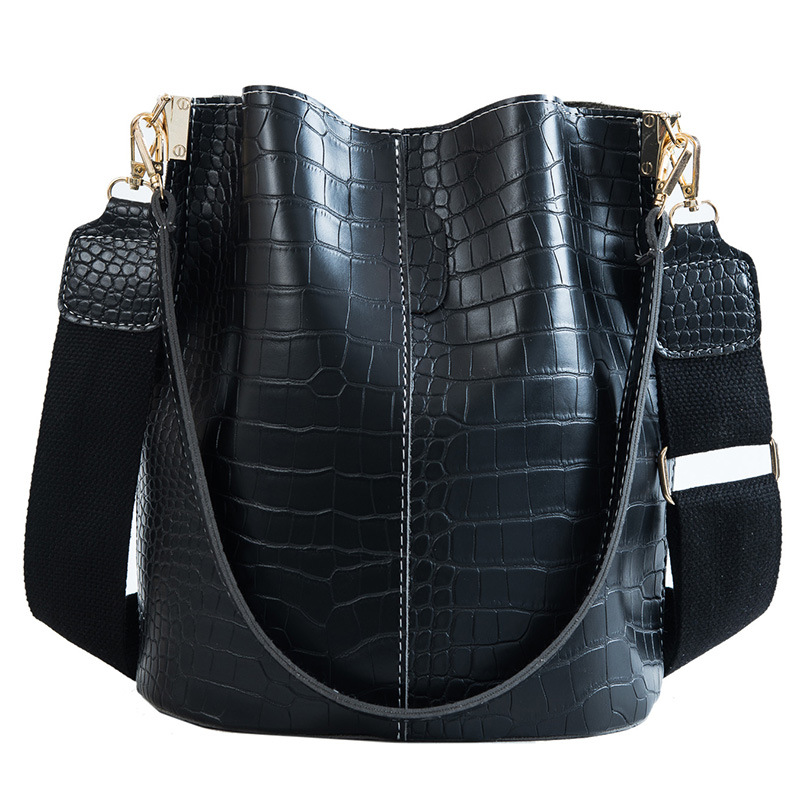 New crocodile pattern one-shoulder bucket bag large-capacity all-match messenger bag woman bag