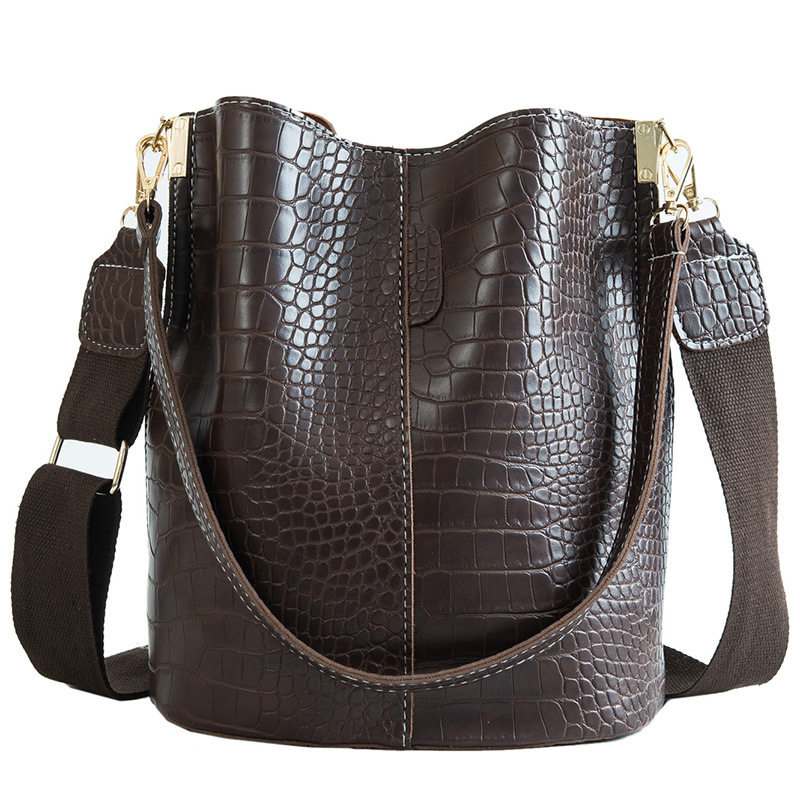 New crocodile pattern one-shoulder bucket bag large-capacity all-match messenger bag woman bag
