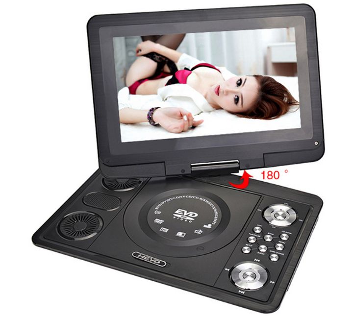 PREMIER 12.8" Portable EVD/DVD Player with TV Player Card Reader/USB Game,FM RADIO, DVD Swivel & Rechargeable Battery Rotates 270 Degrees,Built-in Speaker TFT SD CARD,3D,MMCMultimedia card AC/DC 12V,