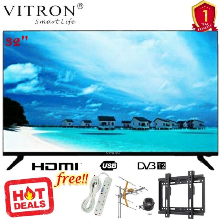 Vitron 32" Inch TELEVISION HTC3218 HD LED Digital FRAMELESS TV WITH INBUILT DECODER FOR LOCAL CHANNELS 2*USB 3*HDMI PORTS plus A FREE AERIAL+BRACKET+EXTENSION