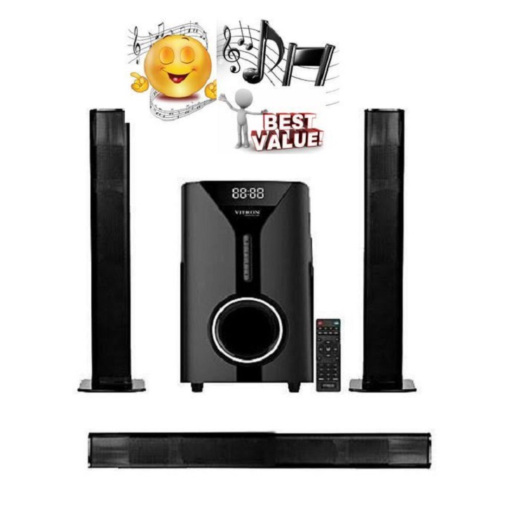 【BIG OFFER】Vitron 2.1CH Multimedia Bluetooth Woofer Speaker System Subwoofer Soundbar BT/USB/SD/FM Subwoofer Home Audilo System Soundbar with Remote Control 9000W V527 Black 9000W v527