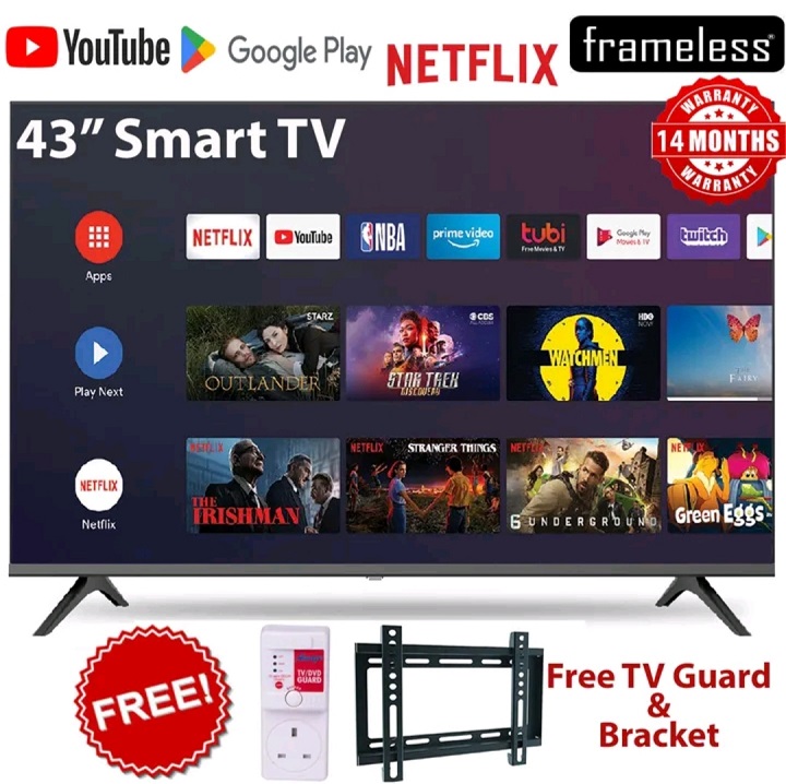 VITRON HTC4388FS 43" INCH BLUETOOTH FRAMELESS FHD SMART TV ANDROID TELEVISION NETFLIX ,YOUTUBE  43 INCH BUILT-IN WIFI, APP STORE 1GB-RAM 8GB-ROM + 4 EXTRA ACCESSORIES