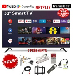 GLD 32" INCH SMART ANDROID TV BLUETOOTH ENABLED FRAMELESS SMART,NETFLIX +YOUTUBE-WIFI TELEVISION INBUILT DECODER FOR LOCAL CHANNELS,WIDE COLOR ENHANCER, USB HDMI  PORTS,1 YR WARRANTY+ 7 FREE GIFTS