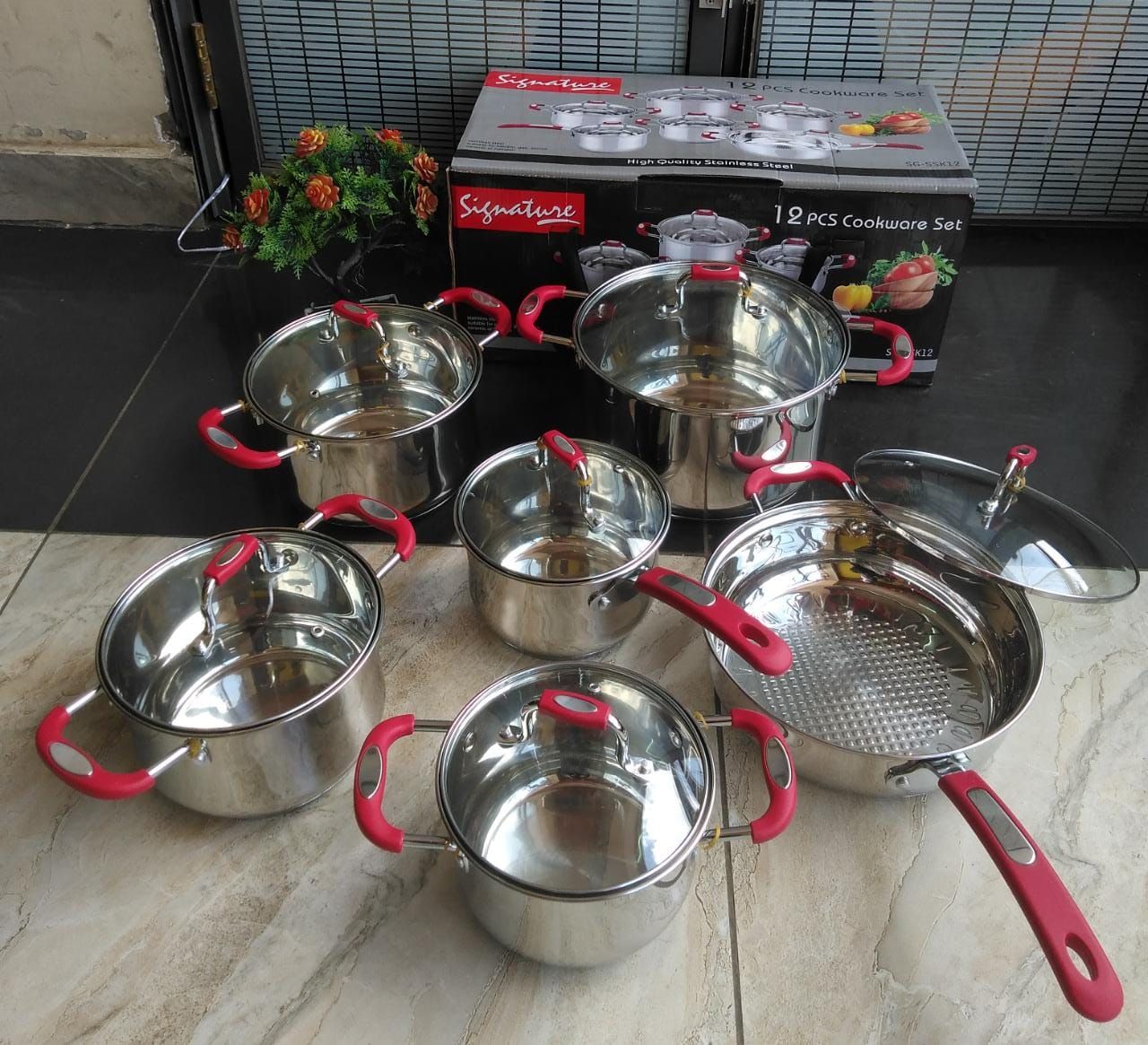 12 Pcs High Quality Stainless Steel Signature cookware/Sufurias/Cooking Pots