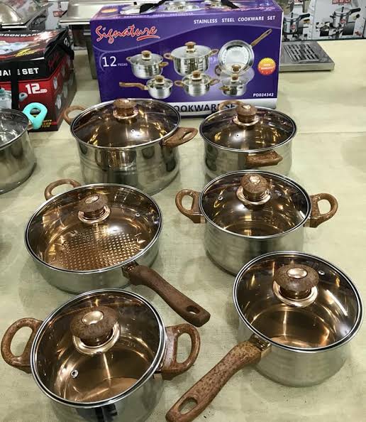 12pcs Signature Non-stick stainless steel cookwares/cooking pots/sufuria with stainless steel lid