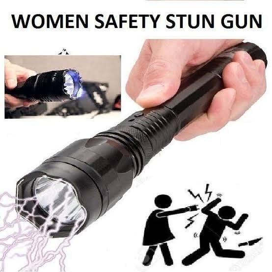 Self Defense Police Torch with Electric shock Black Standard black (women safety stun gun)