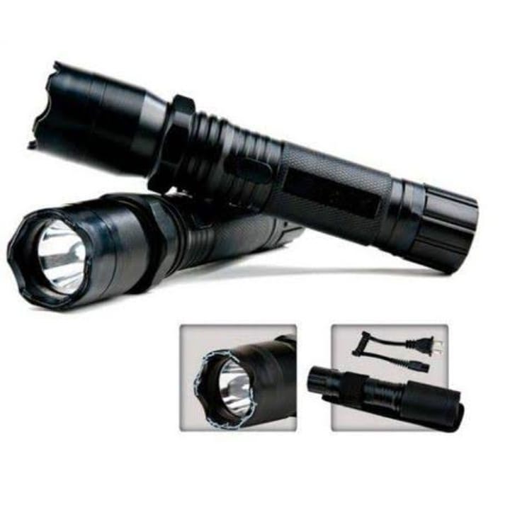 Self Defense Police Torch with Electric shock Black Standard black (women safety stun gun)