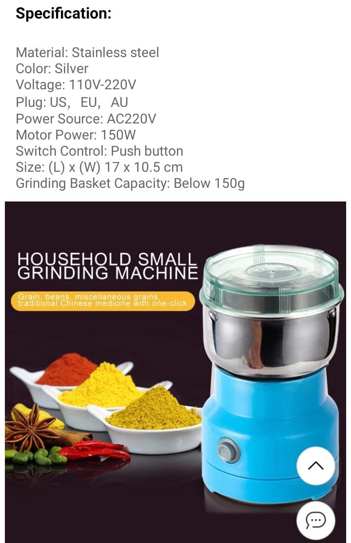 Electric Household Small Grinding Machine (150Watts) 150 gramms as pictured